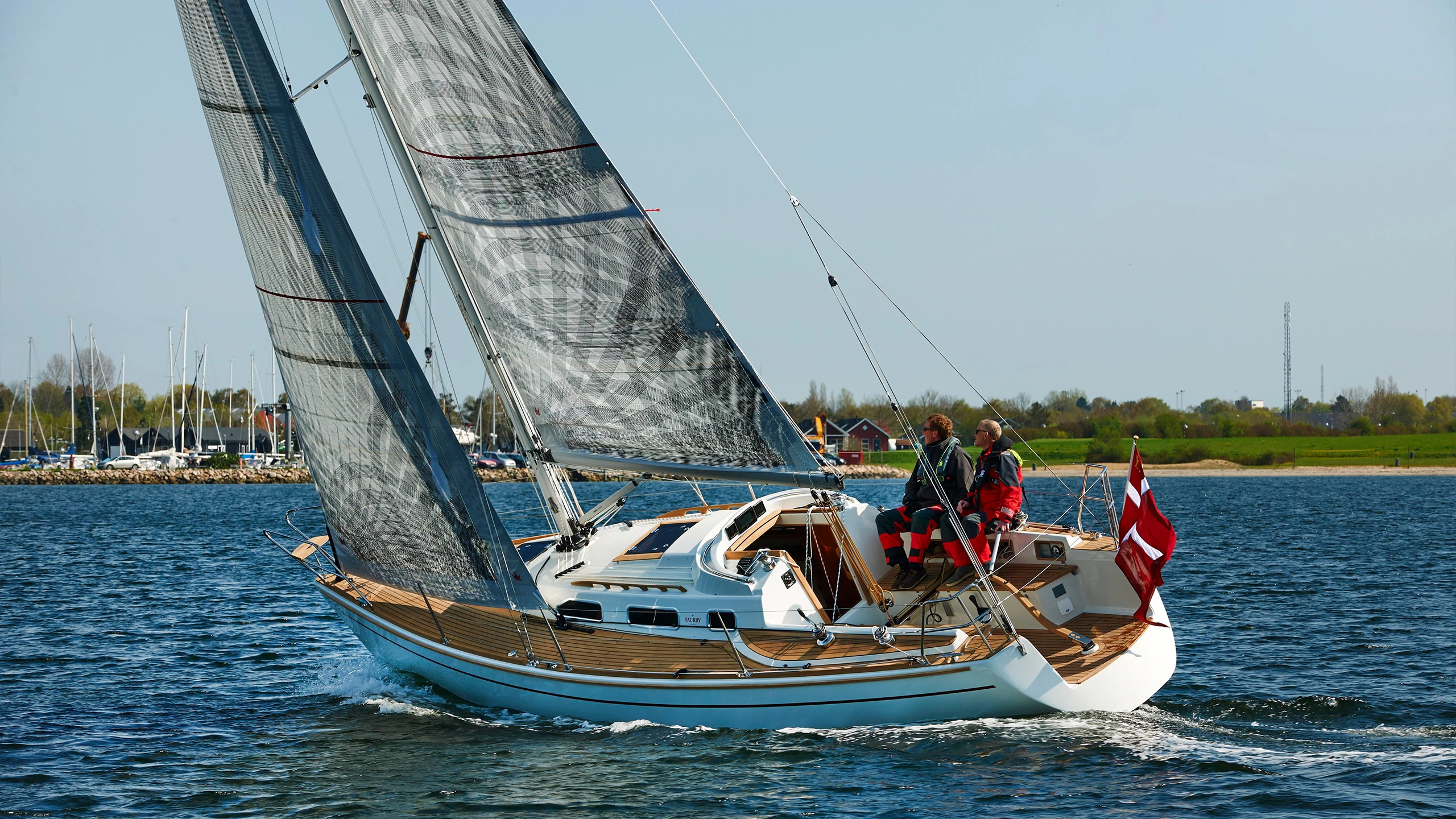 Faurby 335 Performance Cruiser, sailing in Denmark, with tiller steering
